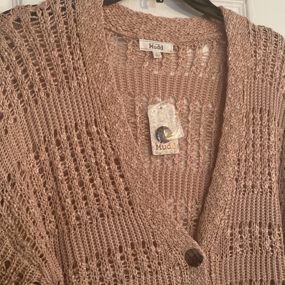 Mudd Tan Brown Button Up Open Knit Style Long Cardigan NWT - Picture 3 of 11